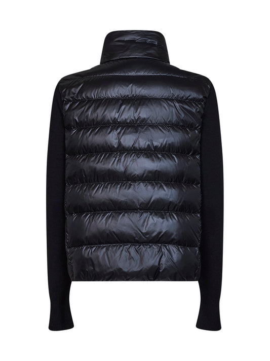 Black wool zip-up padded cardigan