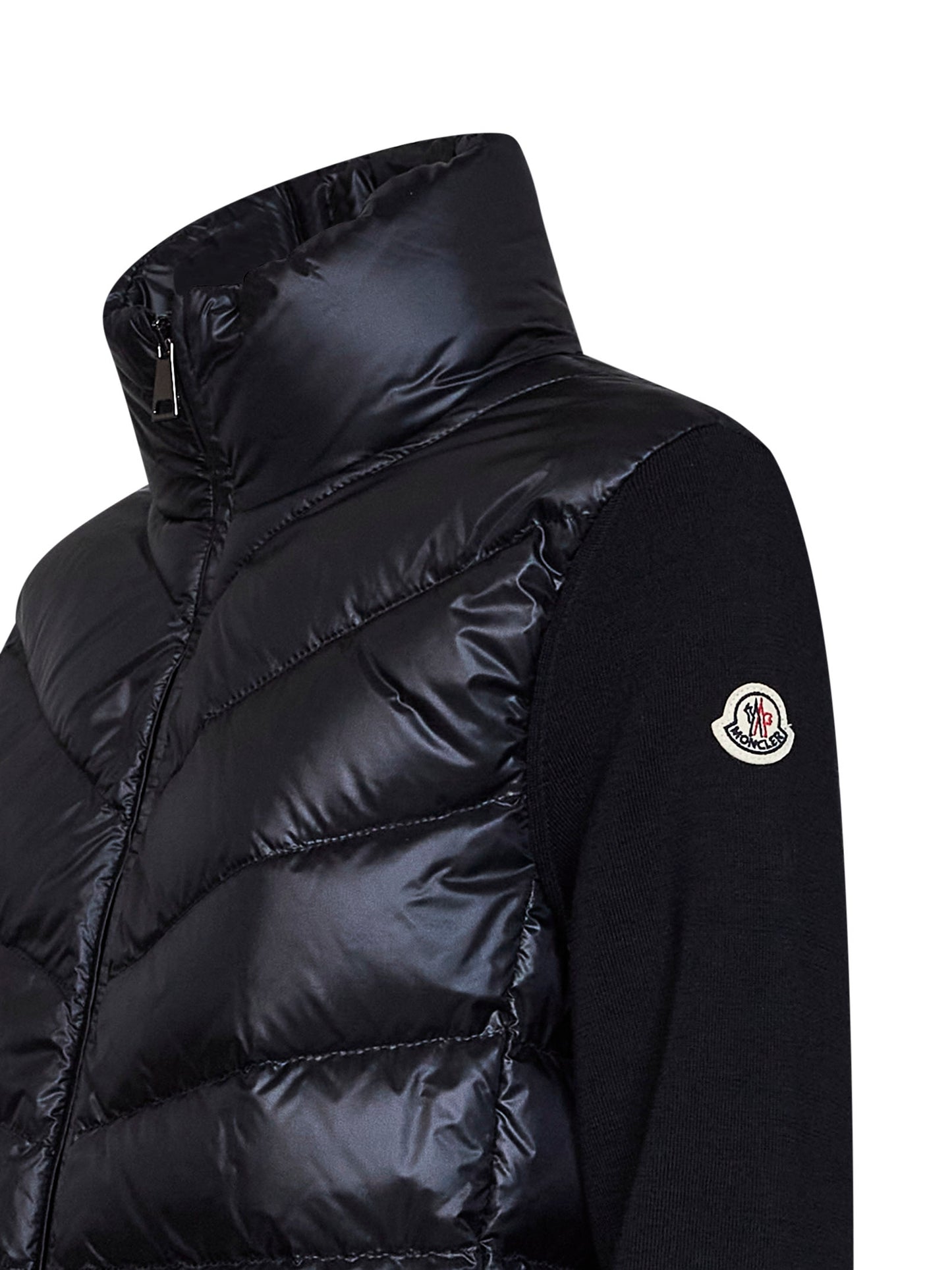 Black wool zip-up padded cardigan