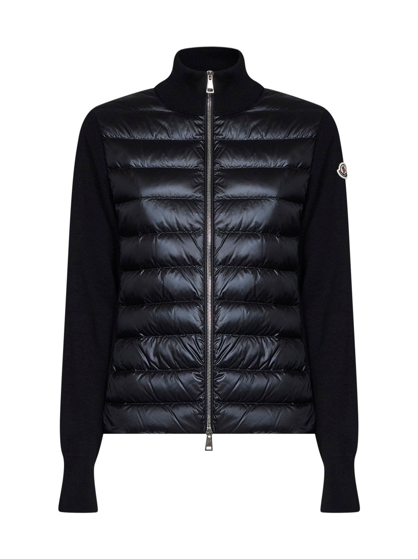Cardigan imbottito con zip in lana nera