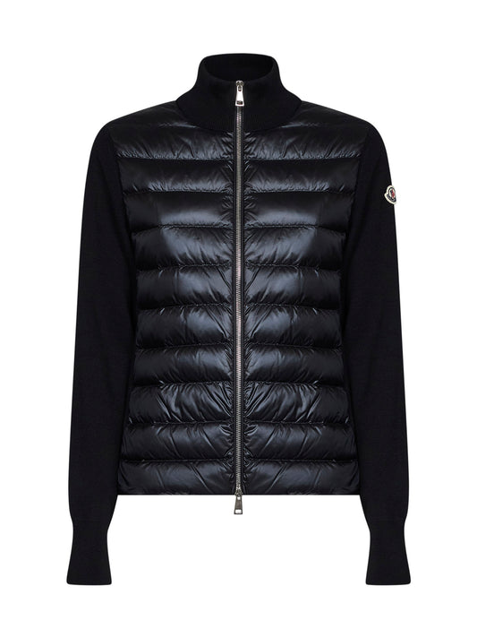Black wool zip-up padded cardigan