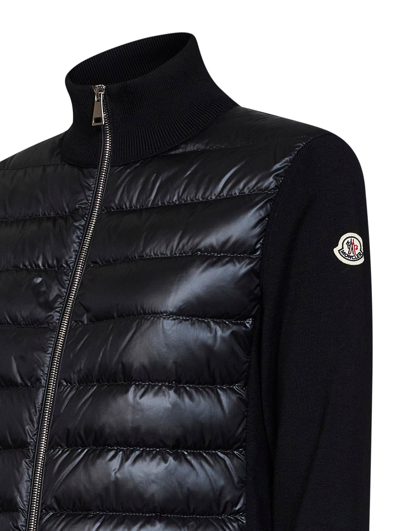 Cardigan imbottito con zip in lana nera