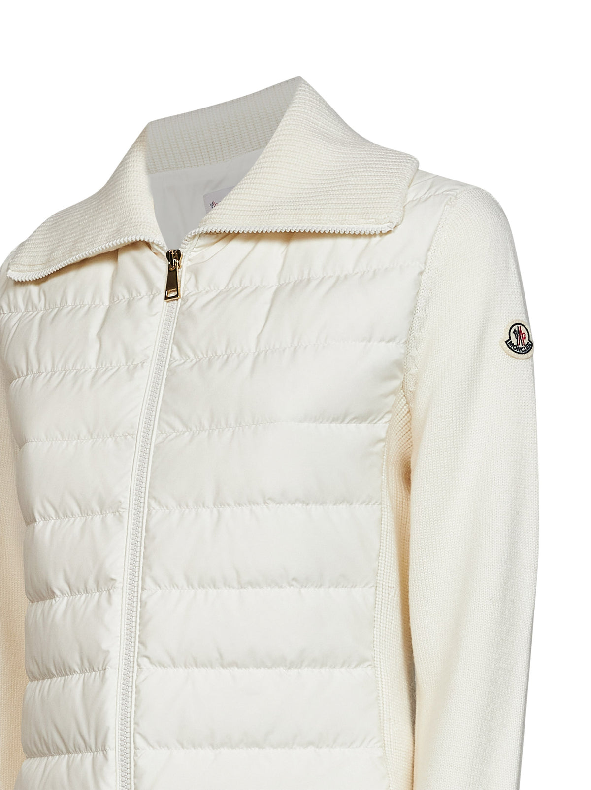 Cardigan imbottito con zip in lana avorio