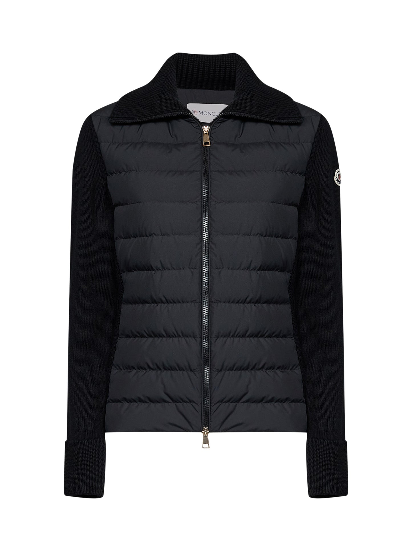 Black wool zip-up padded cardigan