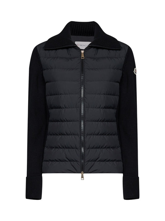 Black wool zip-up padded cardigan