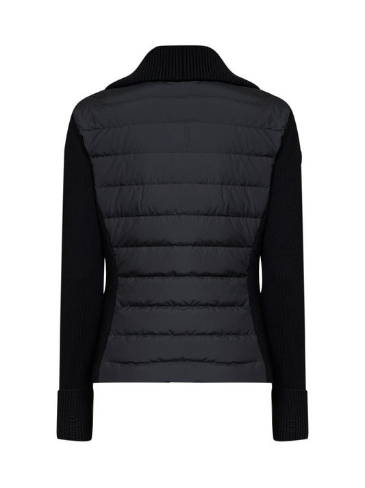Black wool zip-up padded cardigan