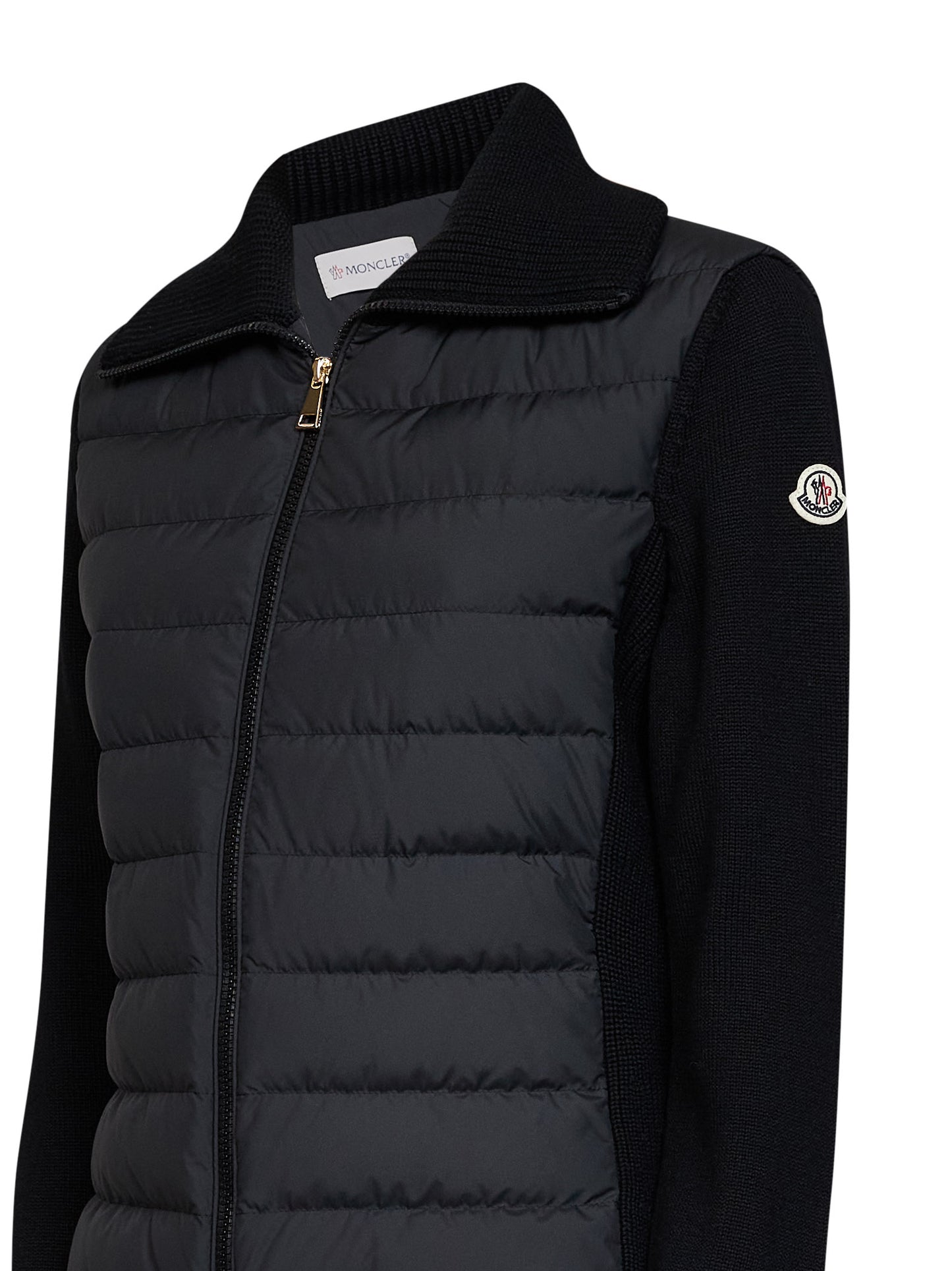 Black wool zip-up padded cardigan