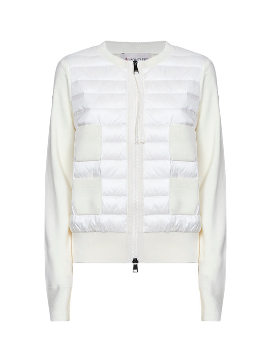Natural wool zip-up padded cardigan
