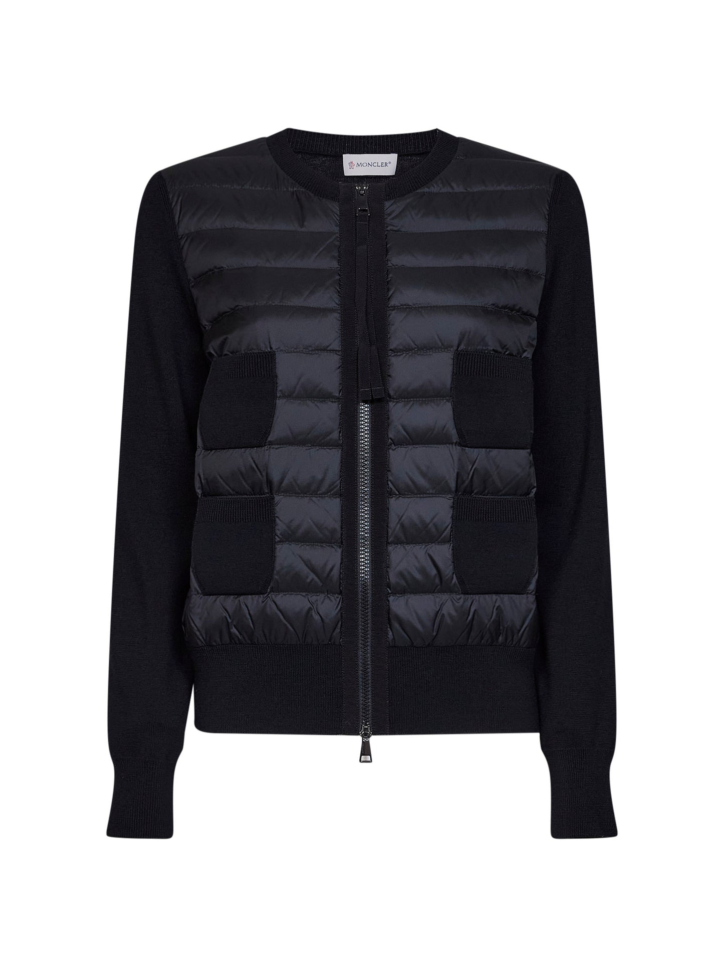 Cardigan imbottito con zip in lana nera