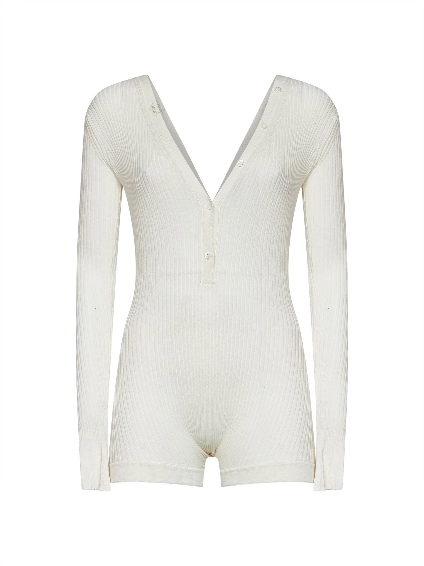 Tutina in maglia di cotone a costine bianco sporco<BR/>