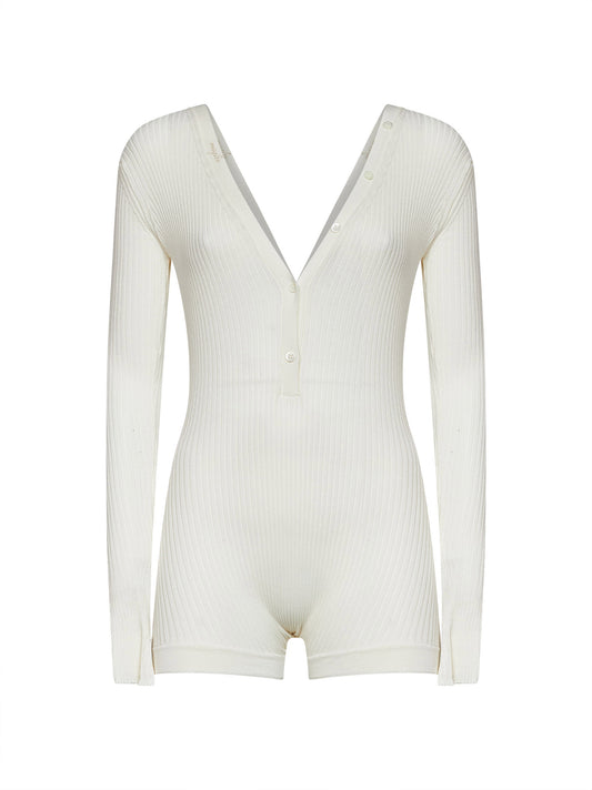 Off-white ribbed cotton bodyshort