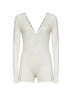 Tutina in maglia di cotone a costine bianco sporco<BR/>