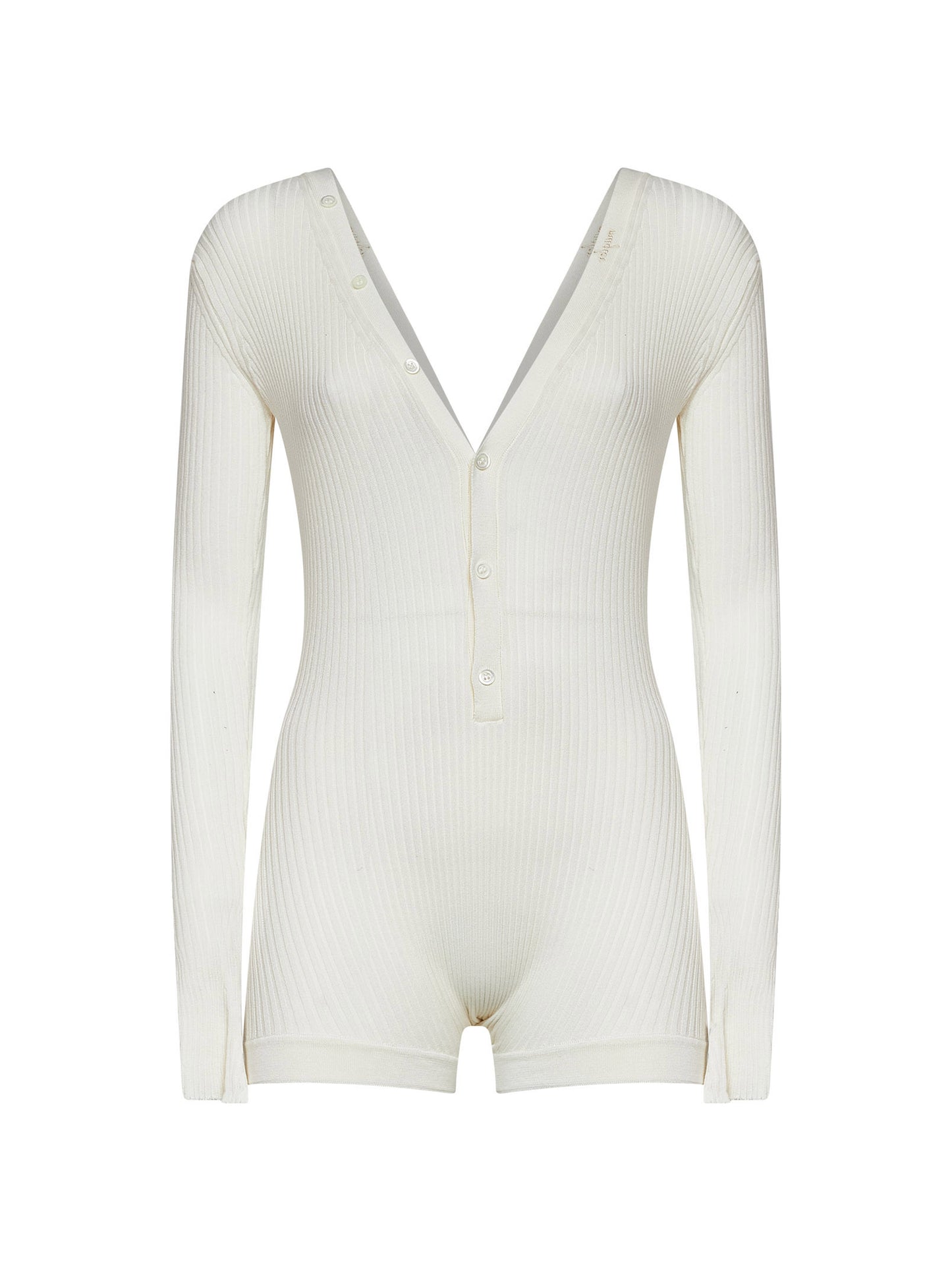 Tutina in maglia di cotone a costine bianco sporco<BR/>