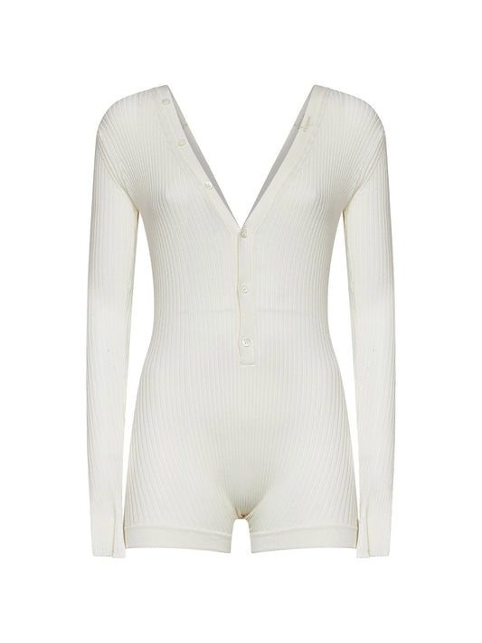 Off-white ribbed cotton bodyshort