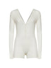 Tutina in maglia di cotone a costine bianco sporco<BR/>