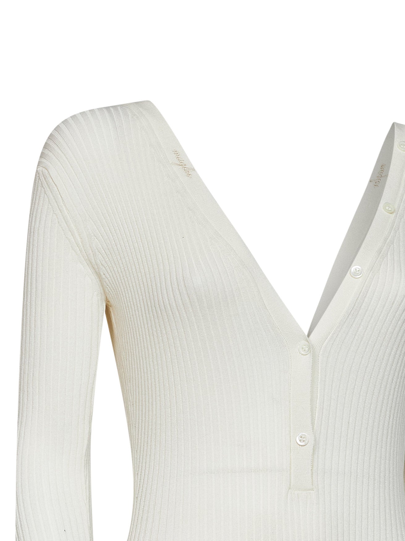 Tutina in maglia di cotone a costine bianco sporco<BR/>
