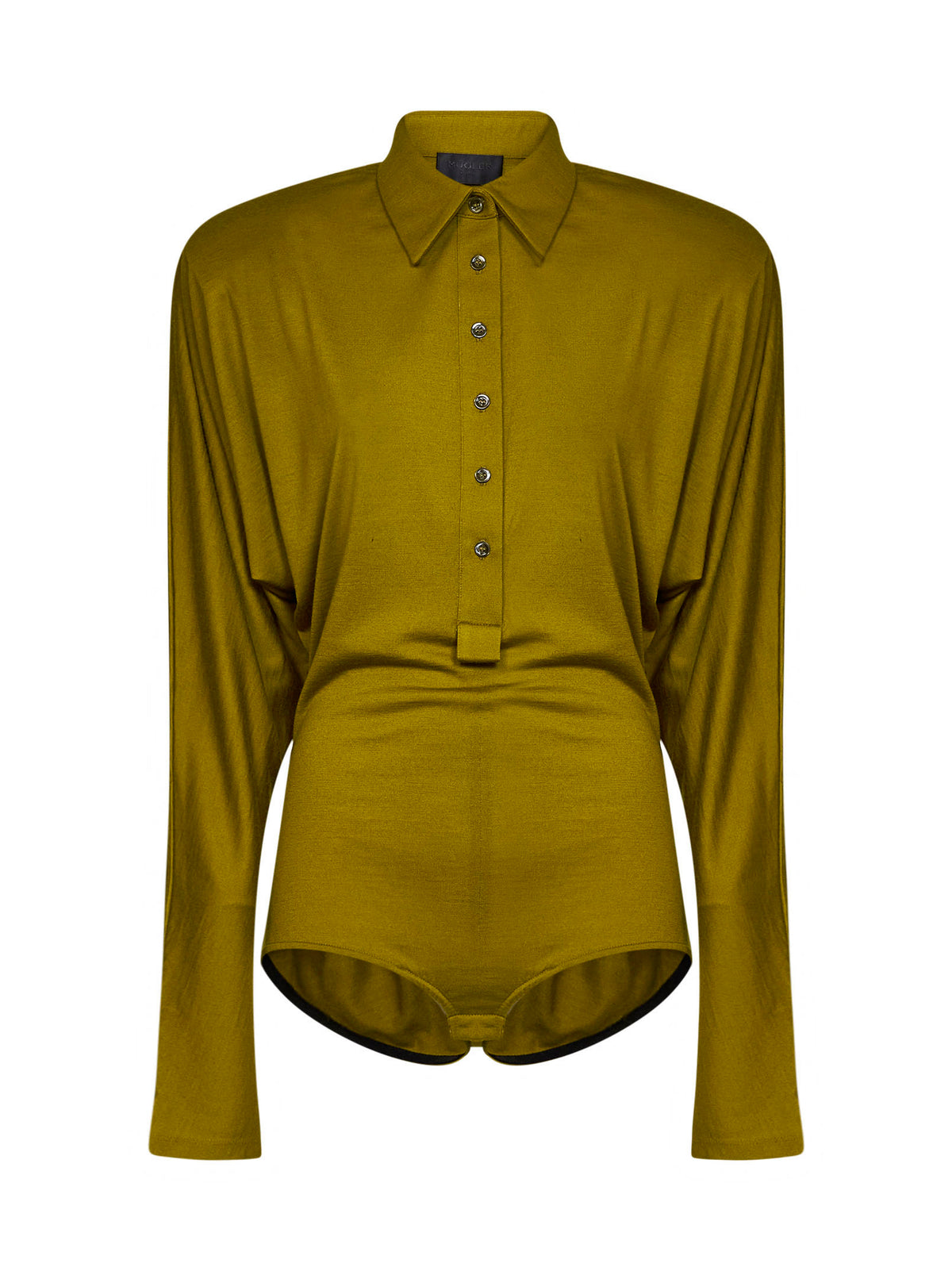 Body a polo in jersey di misto lana verde oliva