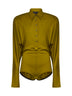 Body a polo in jersey di misto lana verde oliva