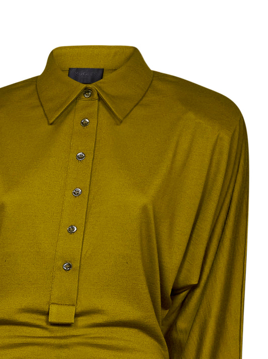 Olive green wool-blend jersey polo bodysuit