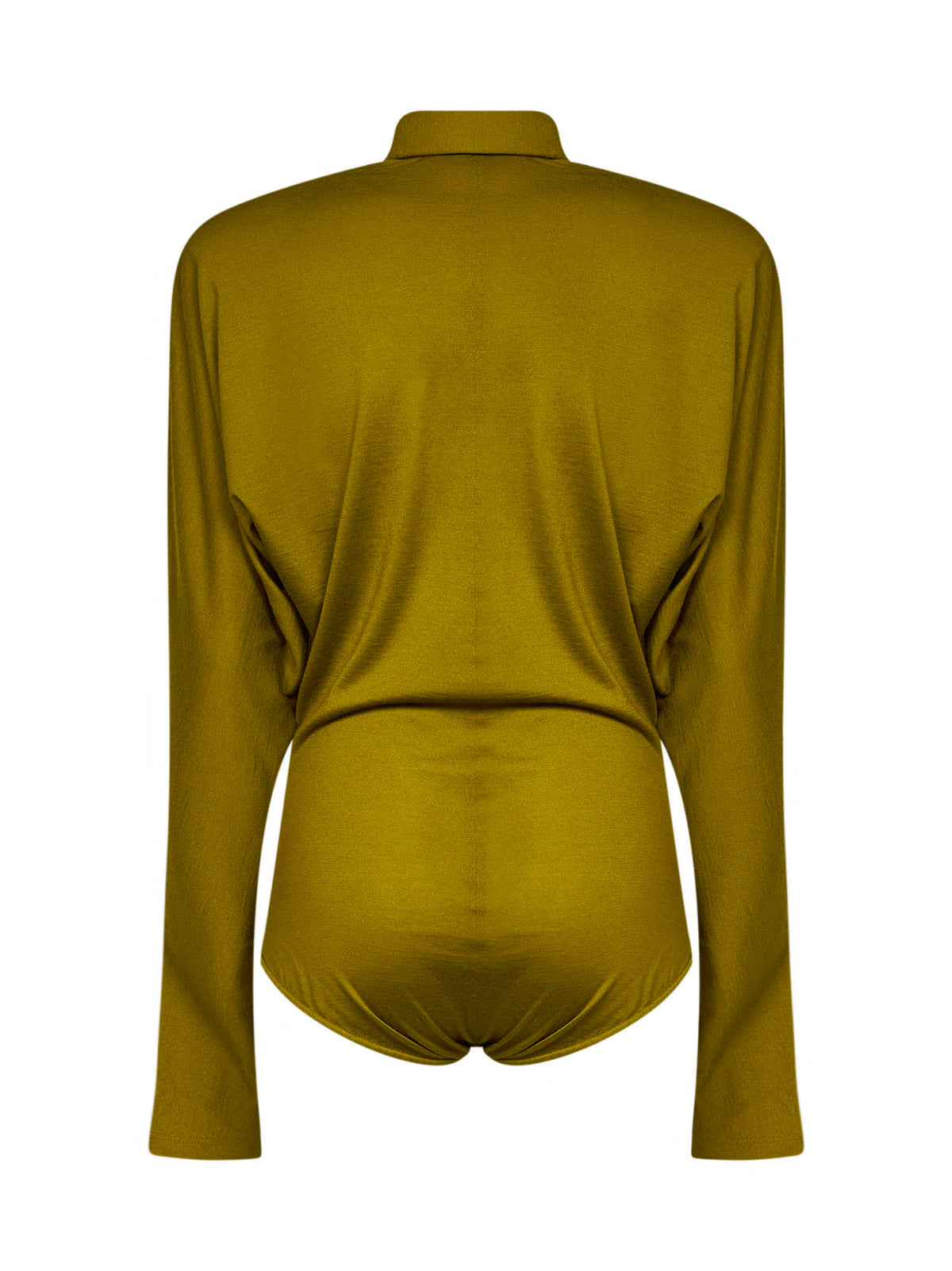 Body a polo in jersey di misto lana verde oliva