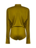 Body a polo in jersey di misto lana verde oliva
