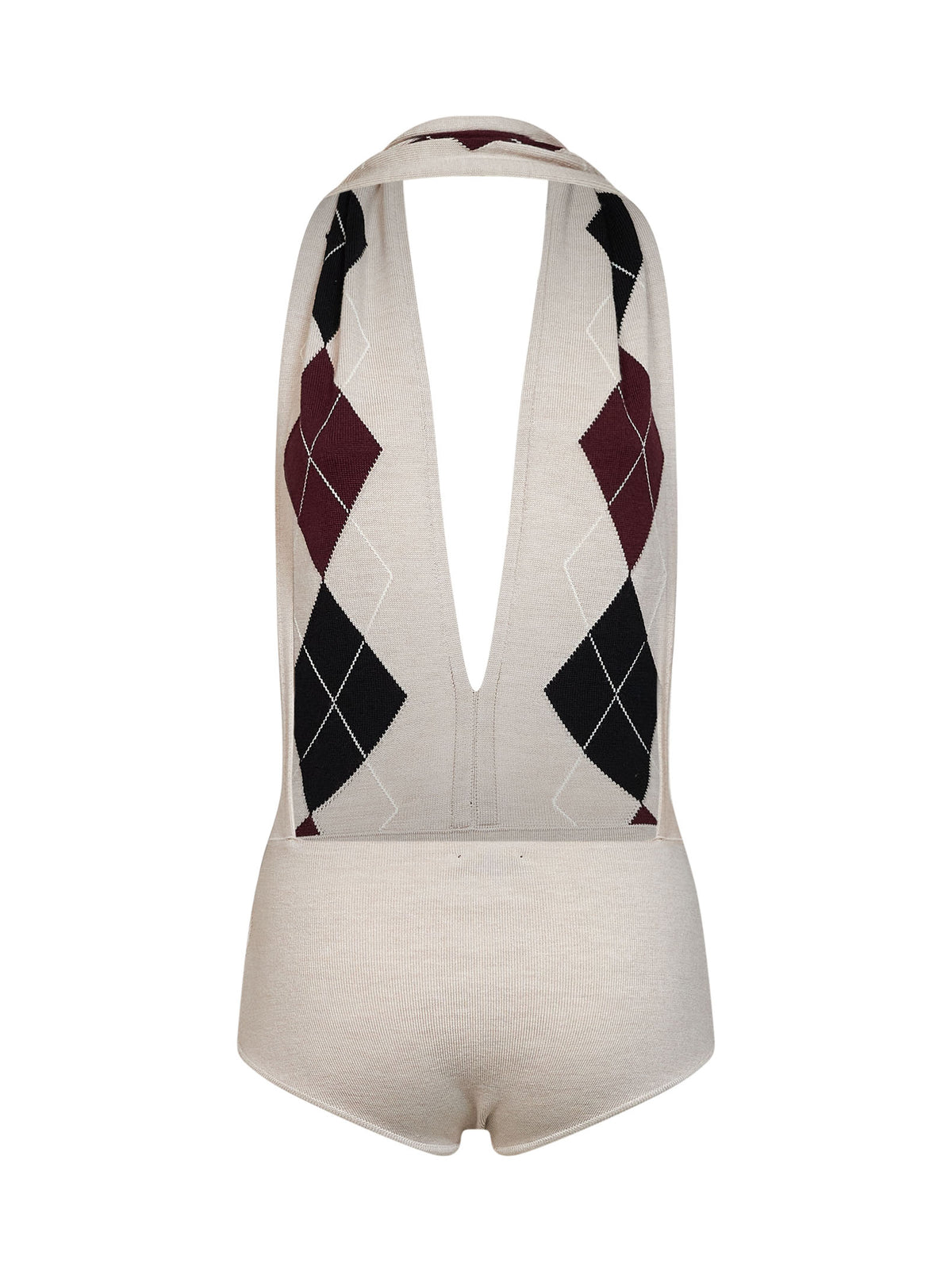 Body in maglia di lana vergine a rombi beige