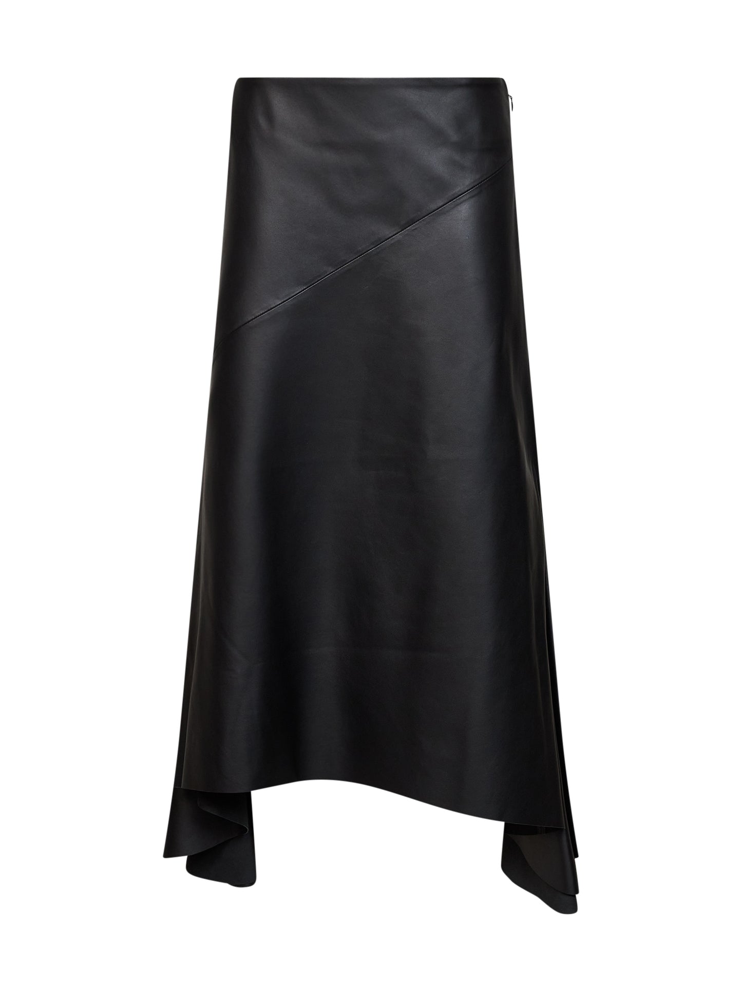 Black nappa leather asymmetric skirt