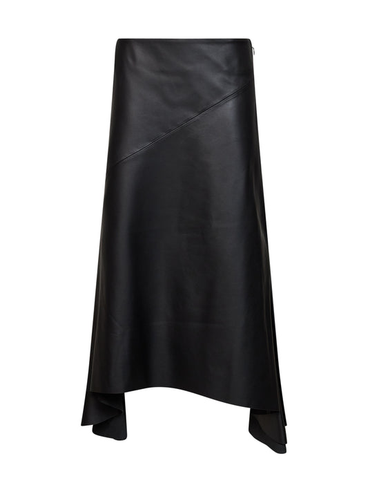 Black nappa leather asymmetric skirt