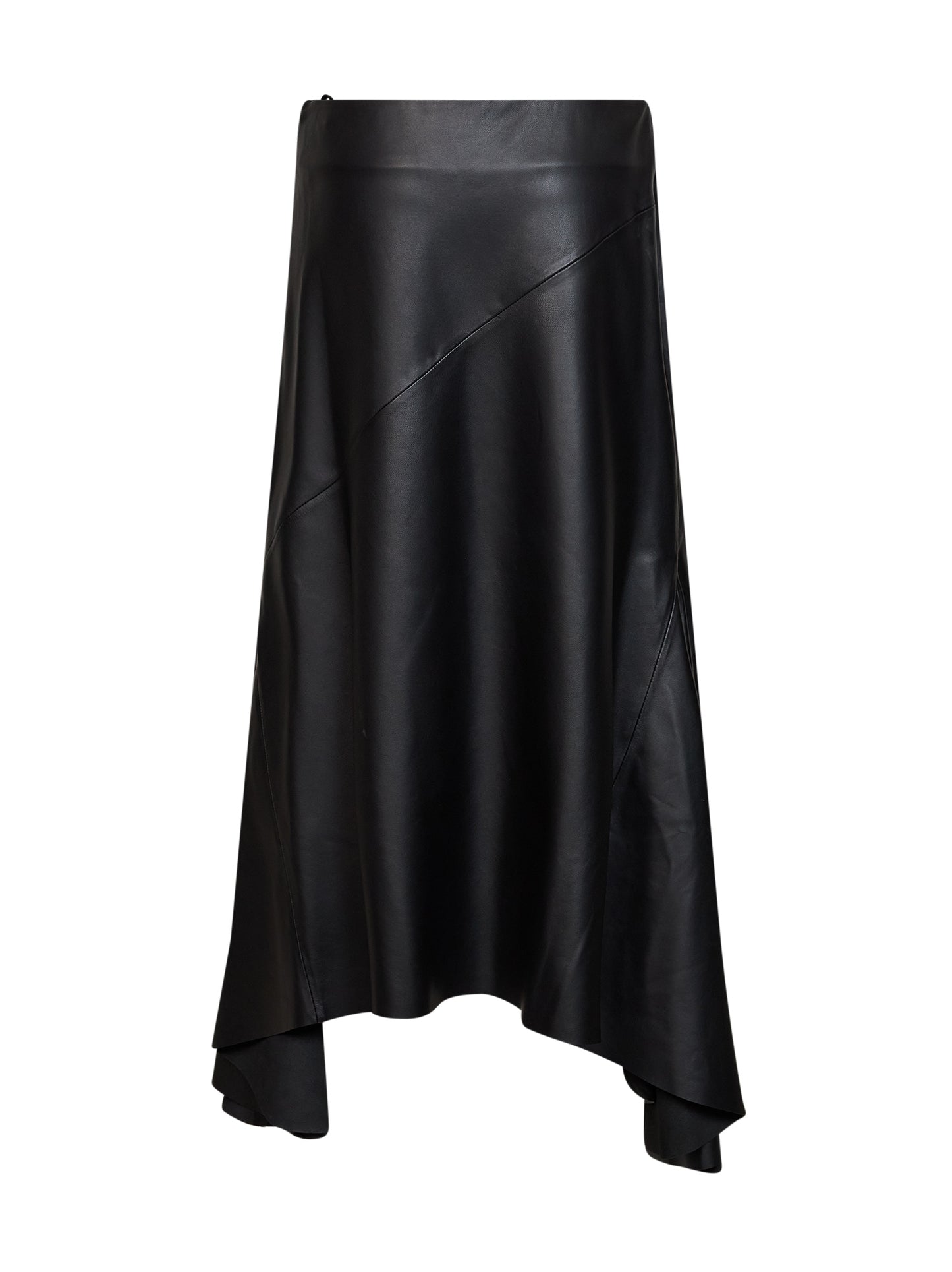 Black nappa leather asymmetric skirt