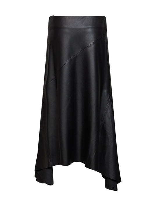 Black nappa leather asymmetric skirt