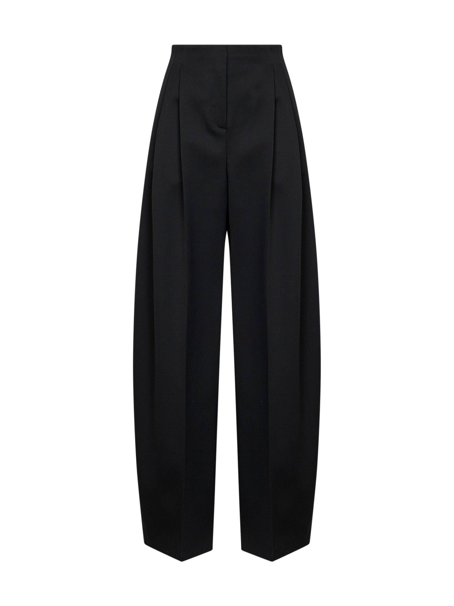 Pantaloni ampi con pinces in lana nera