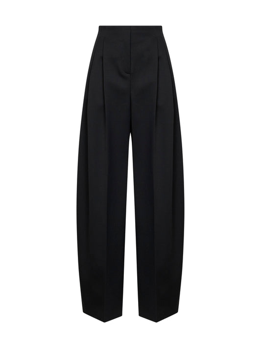 Pantaloni ampi con pinces in lana nera