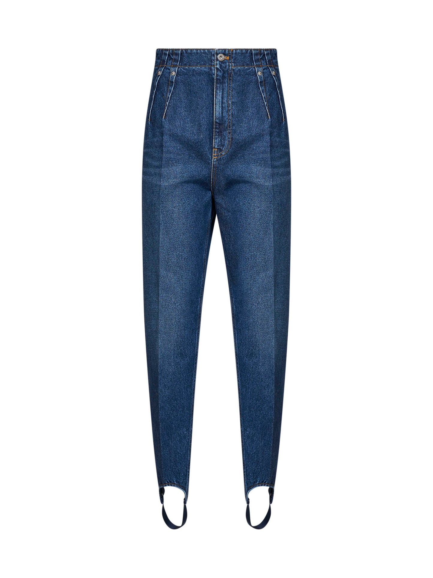 Jeans a sigaretta con staffe in denim blu