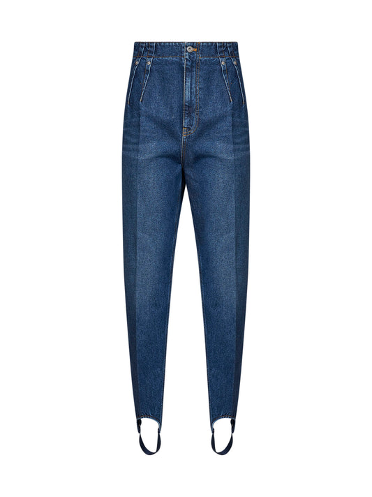 Blue denim cigarette jeans with stirrups