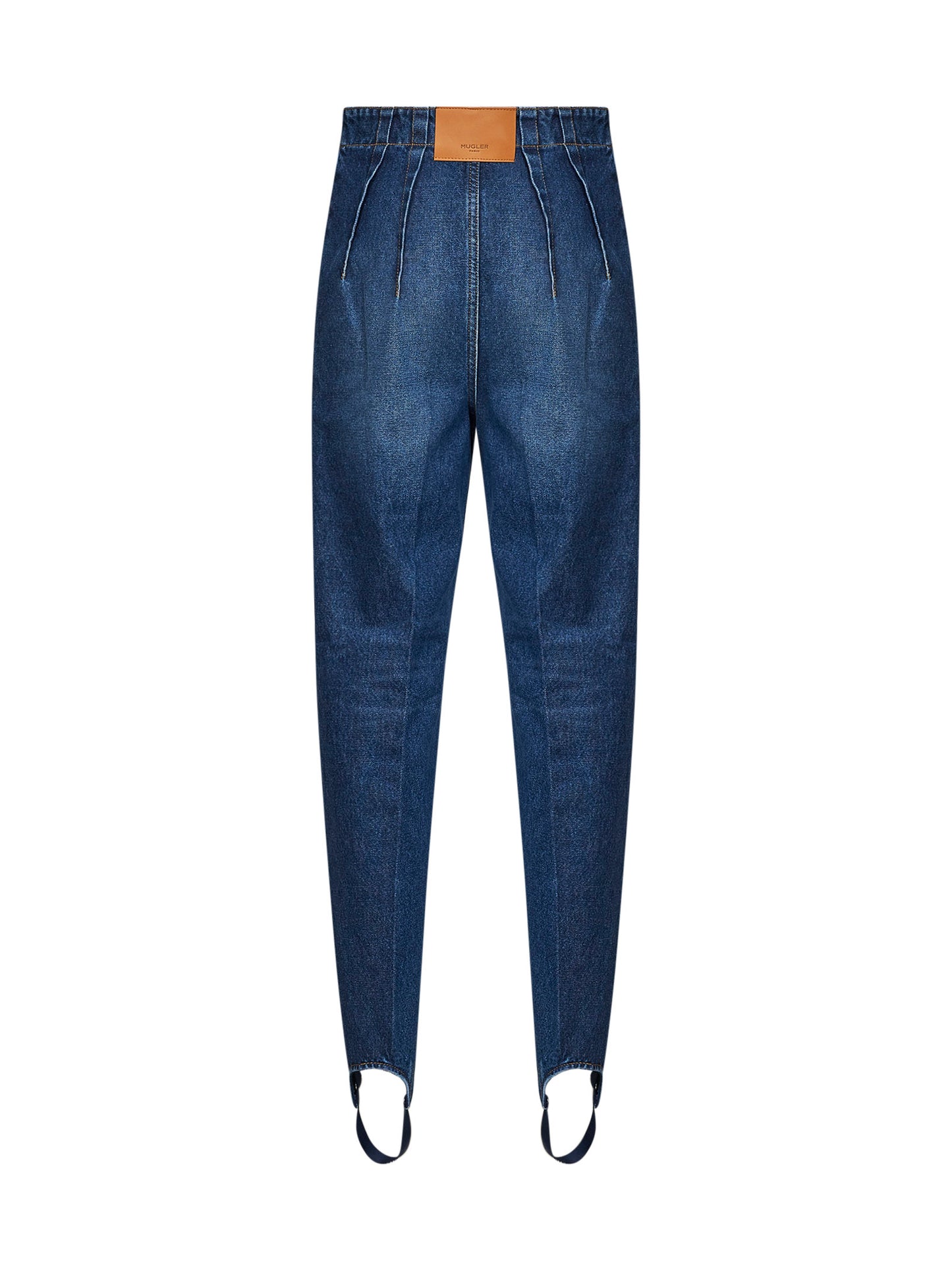 Jeans a sigaretta con staffe in denim blu