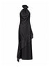 Abito midi fluido con sciarpa in twill di seta nero