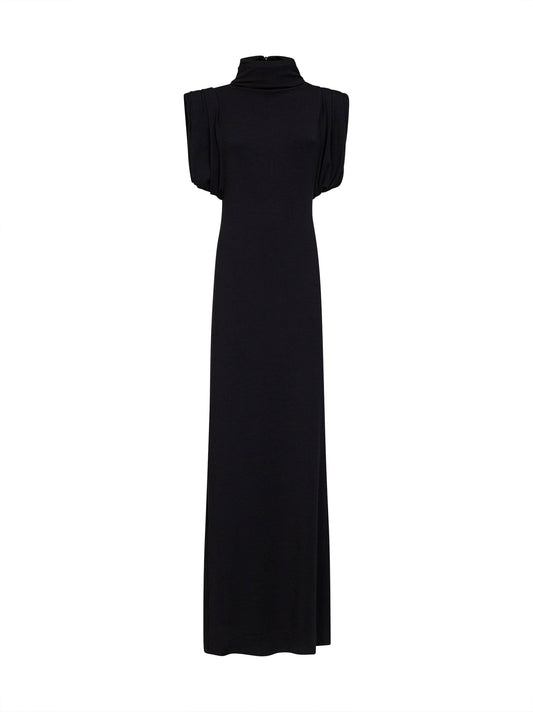 Black jersey draped sleeveless maxi dress
