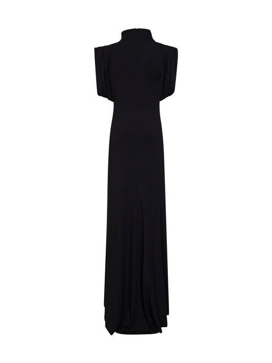Black jersey draped sleeveless maxi dress