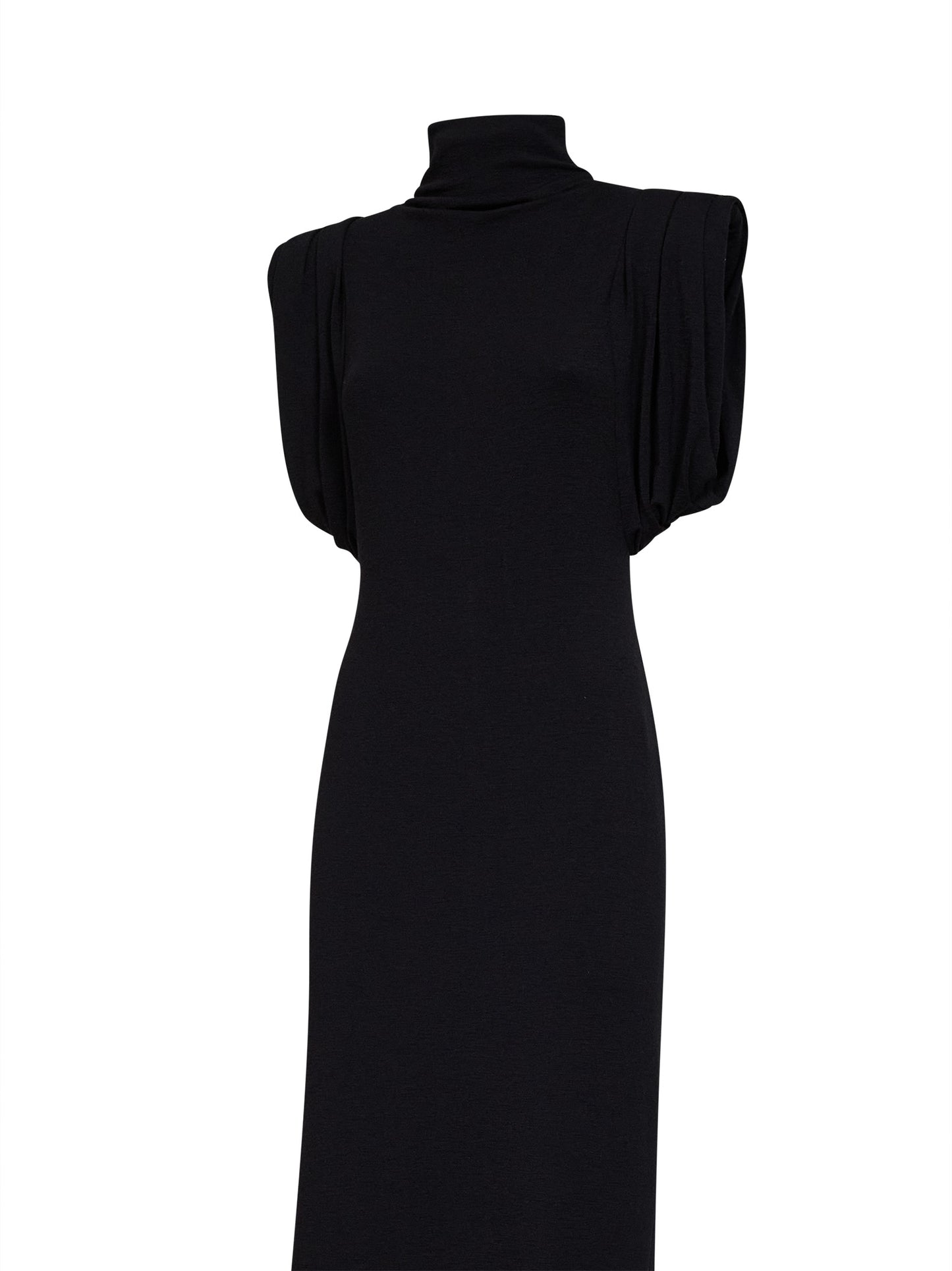 Abito lungo smanicato con drappeggi in jersey nero