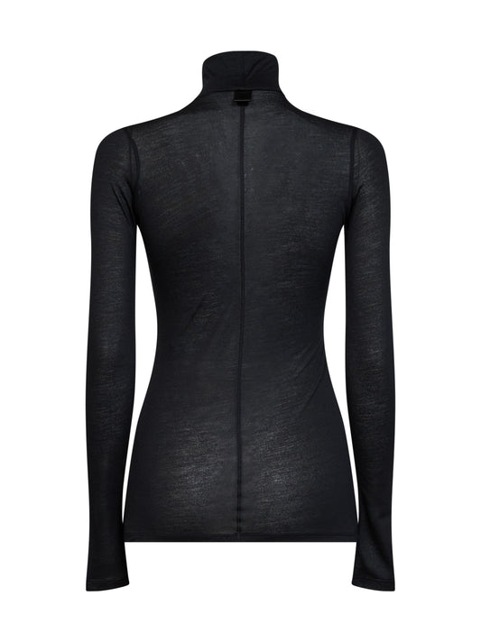Black sheer modal and silk jersey turtleneck top