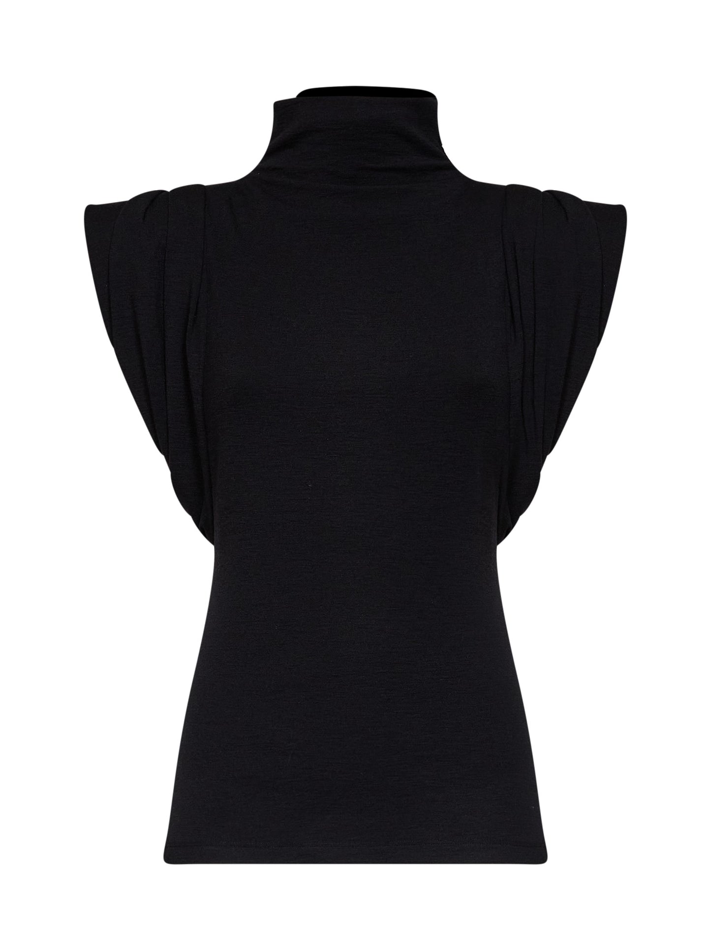 Top smanicato con drappeggi in jersey nero