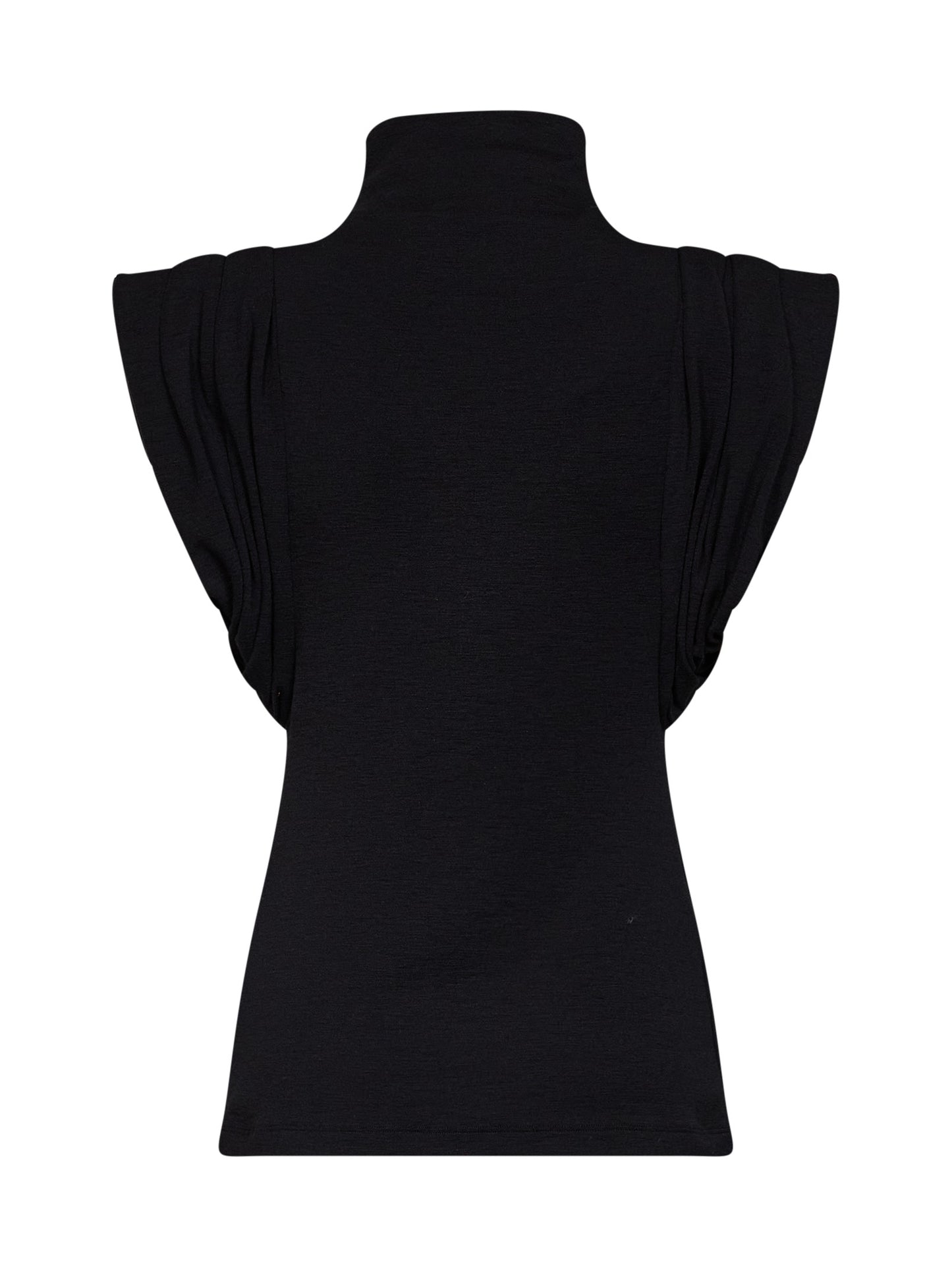 Top smanicato con drappeggi in jersey nero