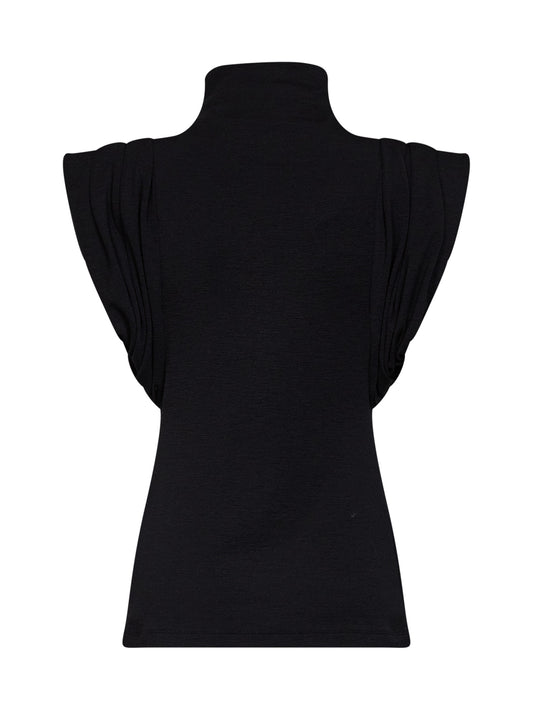 Black jersey draped sleeveless top