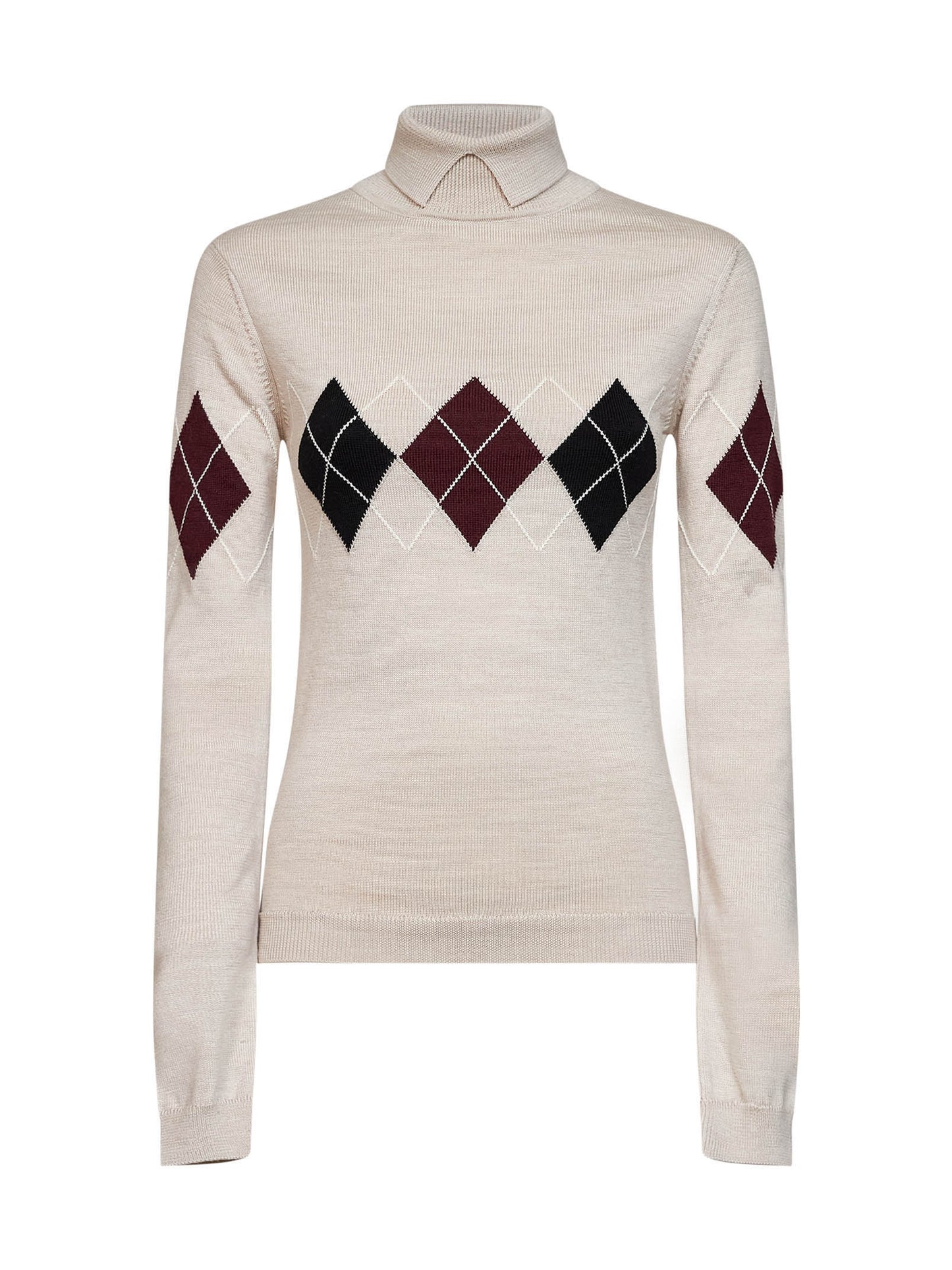 Maglia dolcevita in lana vergine a rombi beige