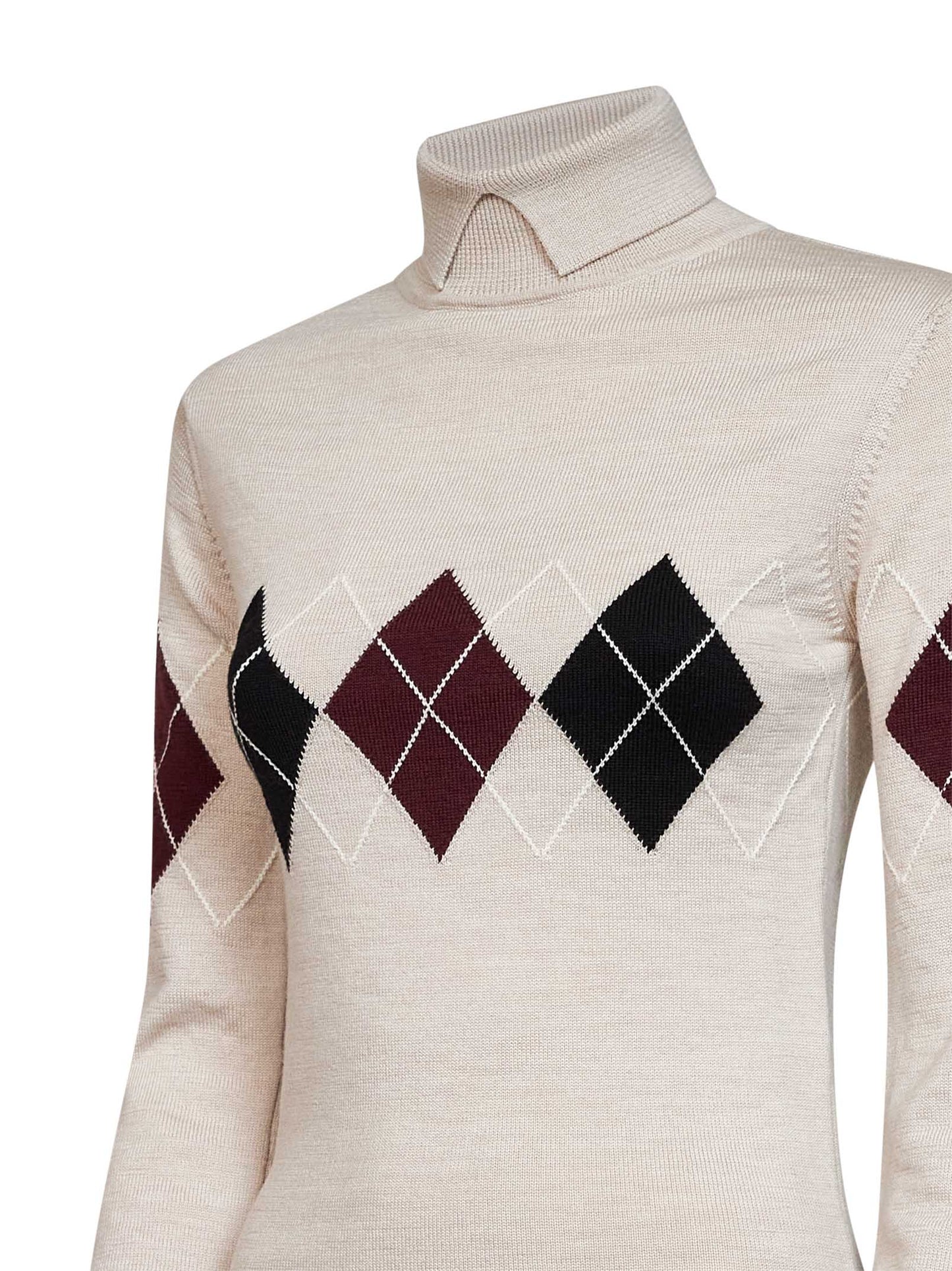 Maglia dolcevita in lana vergine a rombi beige