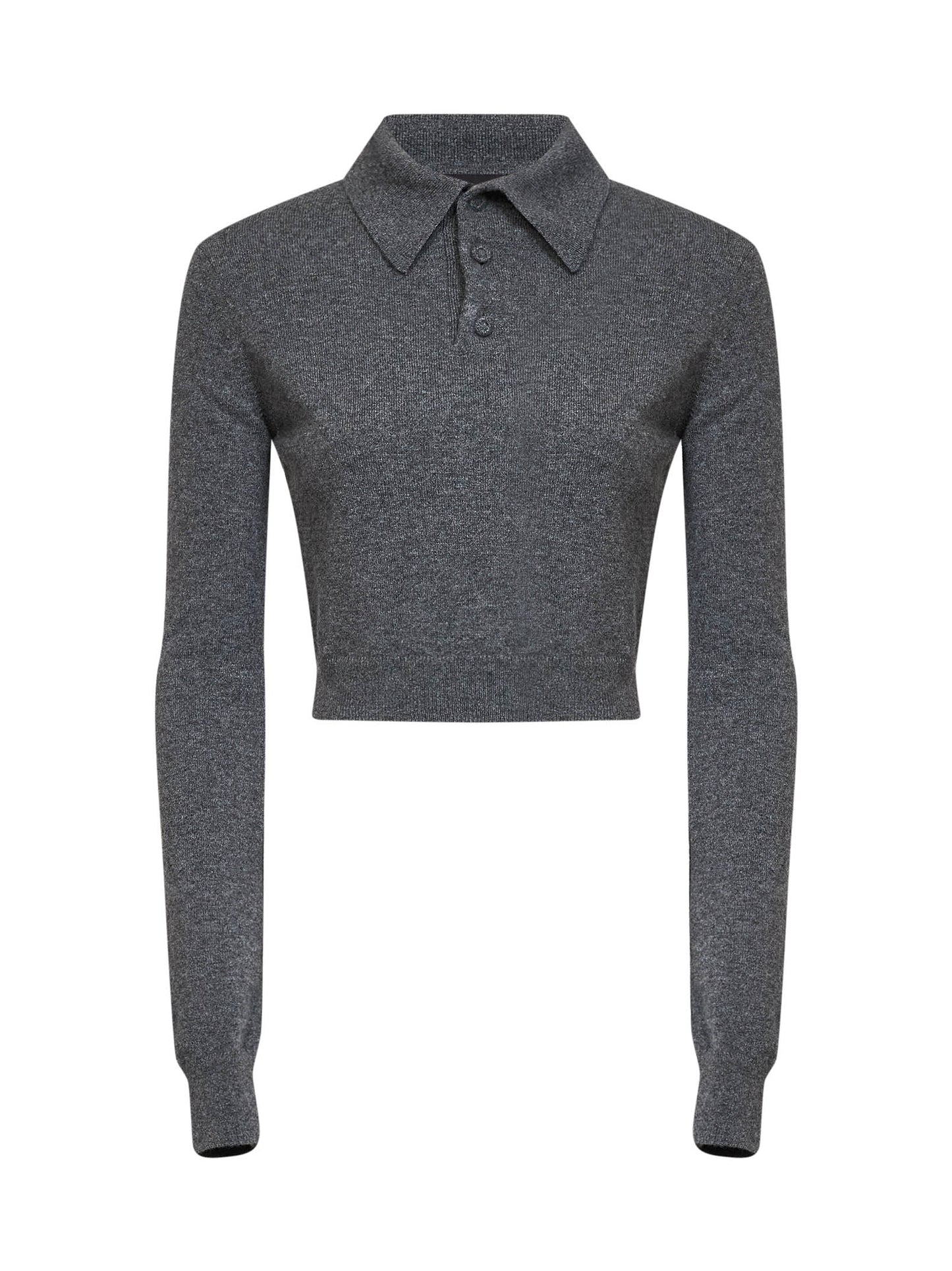 Polo crop in maglia di cashmere grigio melange