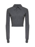 Polo crop in maglia di cashmere grigio melange