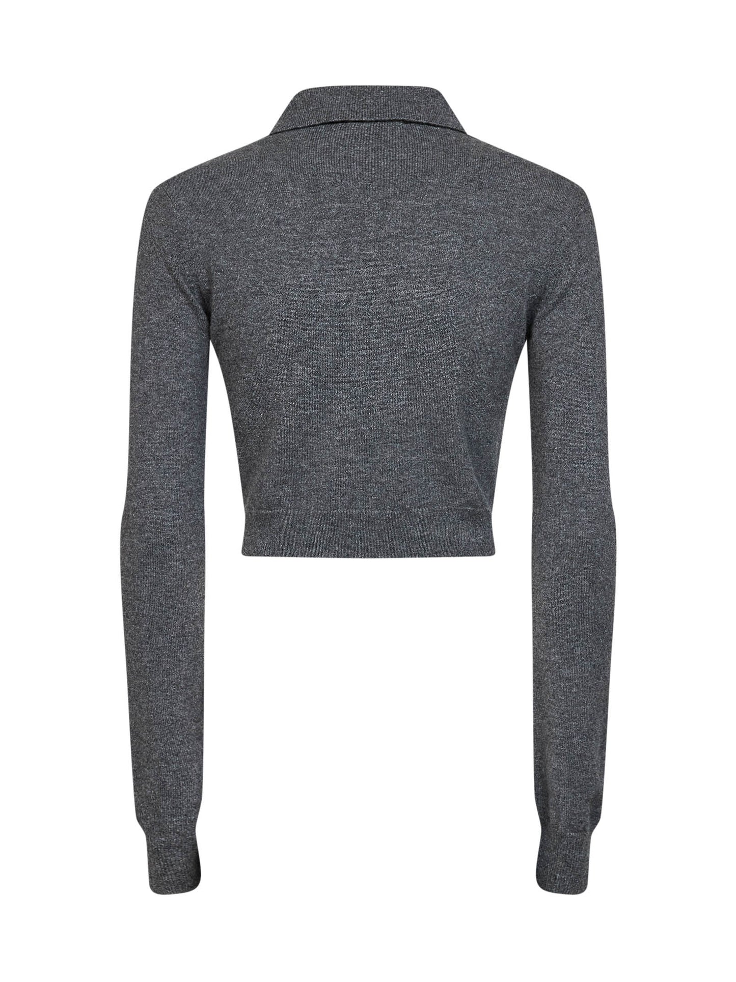 Polo crop in maglia di cashmere grigio melange