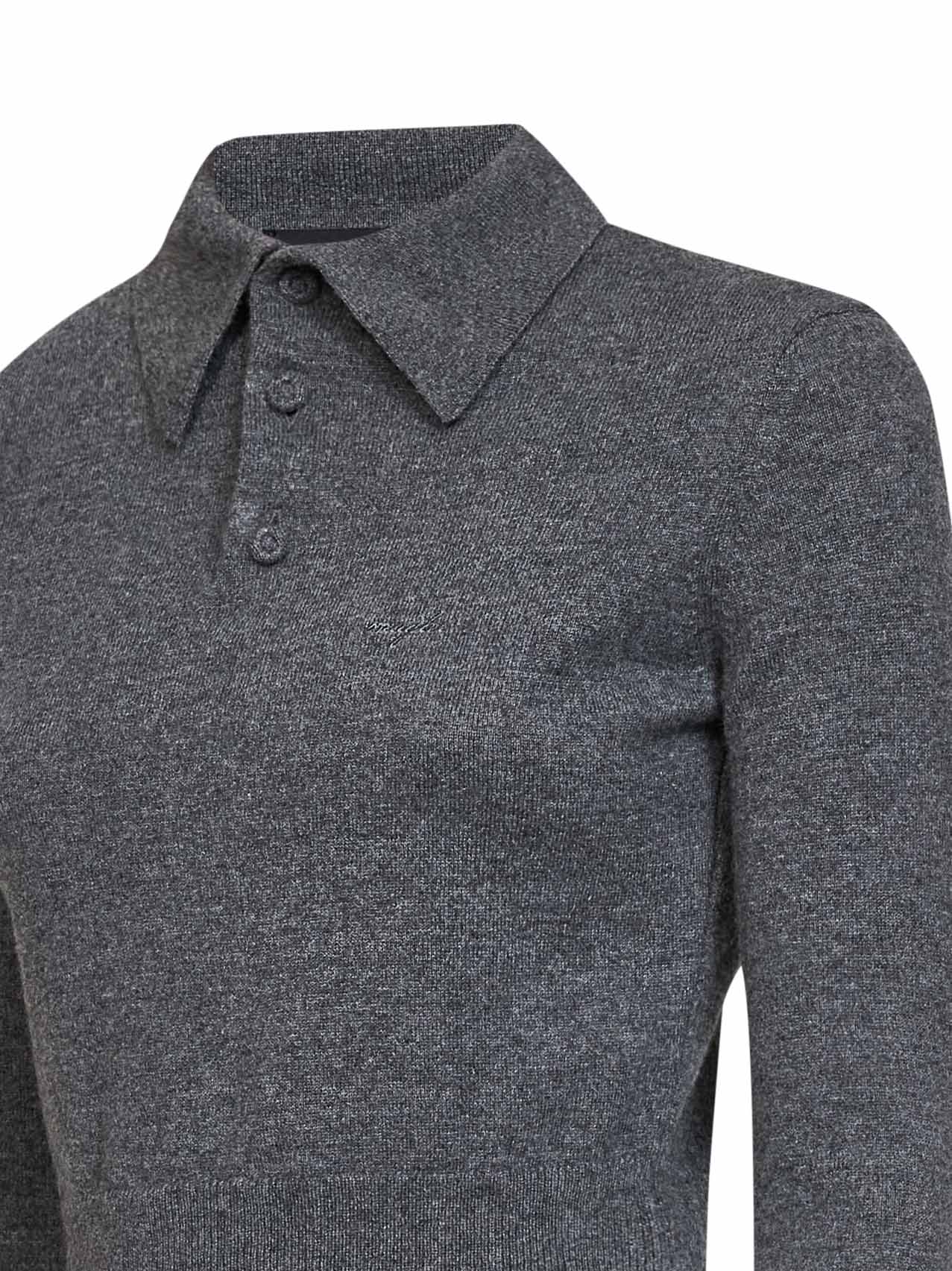 Polo crop in maglia di cashmere grigio melange