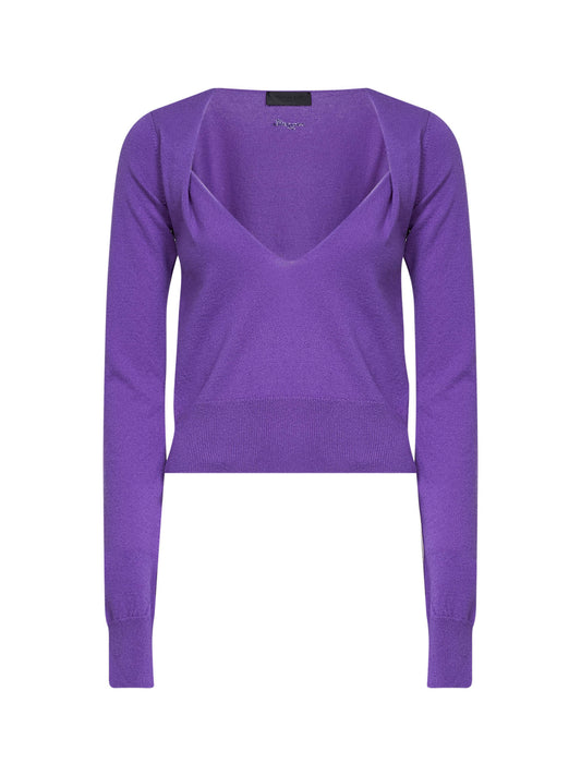 Purple cashmere knit V-neck top