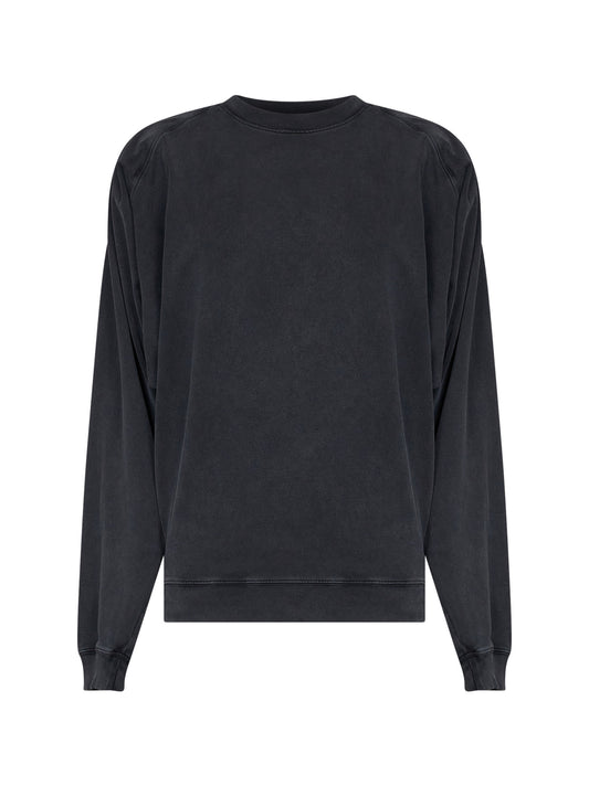 Black cotton batwing-sleeves sweatshirt